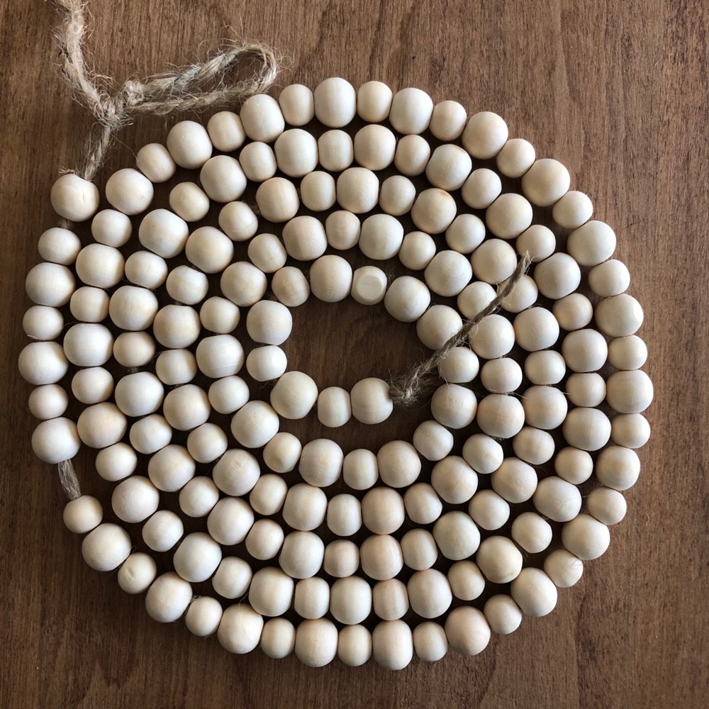 Long Farmhouse Wood Bead Garland Decor